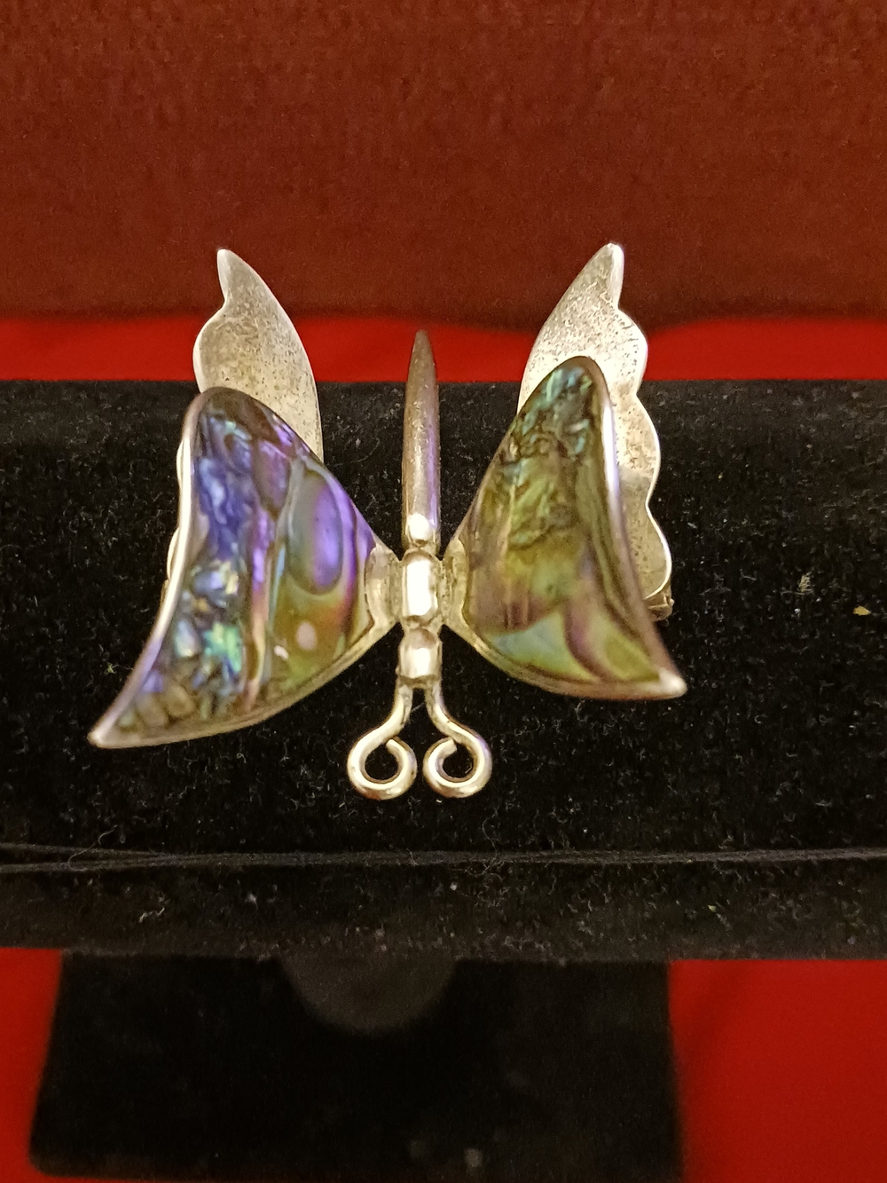 Abalone Shell Butterfly Brooch Pin - Silver Tone
